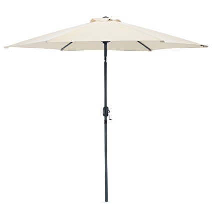 VonHaus 2.7M Steel Powder Coated Parasol - Crank and Tilt Umbrella for Outdoor, Garden and Patio - Ivory