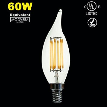 Modvera LED Candelabra Bulb Bent Tip 5 Watt 60W Equivalent Warm White E12 Base LED Chandelier Bulbs Glass Bulb, UL listed & RoHS compliant