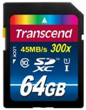 Transcend 64GB SDXC Class 10 UHS-1 Flash Memory Card Up to 45MBs TS64GSDU1E