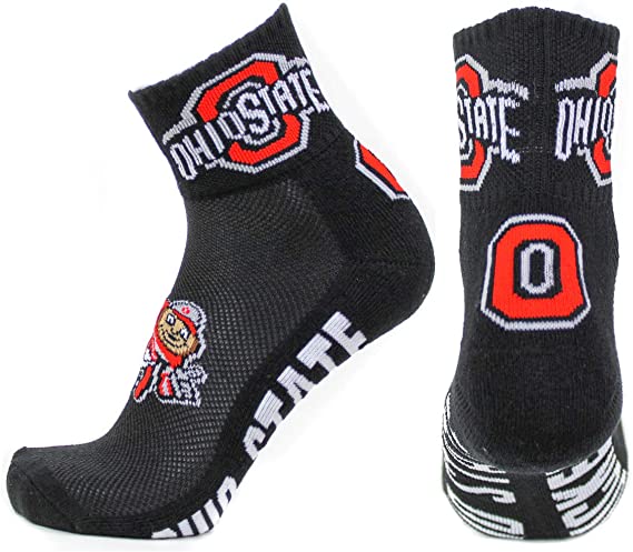 NCAA Ohio State Buckeyes Men's Quarter Socks, Black/Scarlet/White/Gray