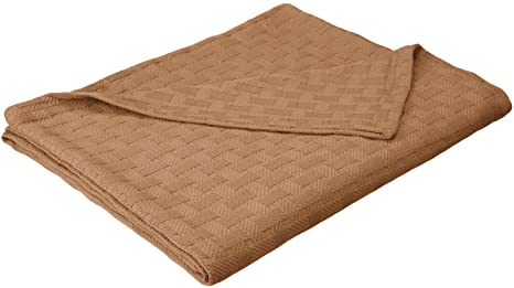 Superior 100% Cotton Thermal Blanket, Soft and Breathable Cotton for All Seasons, Bed Blanket and Oversized Throw Blanket with Luxurious Basket Weave Pattern - Full/Queen Size, Taupe