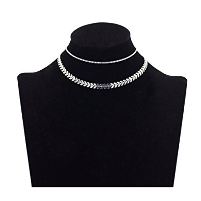 Daycindy Layered Coin Chevron Chain Choker Necklace for Women, Silver