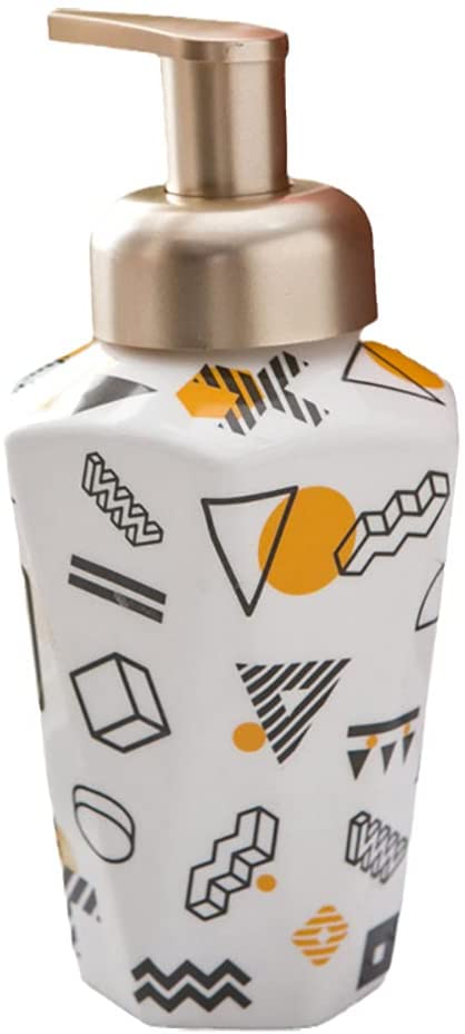 Kelake Ceramics Hexagon Foaming Soap Dispensers - Lotion Shower Hand ,Shampoo and Dish Soap Dispenser with Pump – Ideal for Bathroom Kitchen Countertop Office 11.7oz/350 ml (Orange Black Geometry)