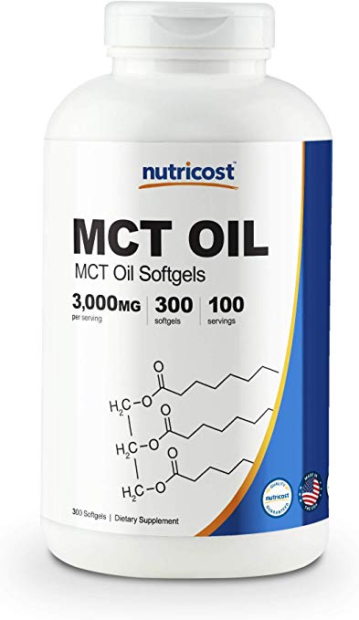 Nutricost MCT Oil Softgels 1000mg, 300 SFG (3,000mg Serv) - Great for Keto, Ketosis, and Ketogenic Diets