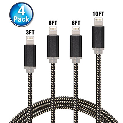 Cabbrix 3FT 6FT 6FT 10FT Lightning Nylon Braided USB Charging Cable for iPhone iPad iPod (4 Pack)