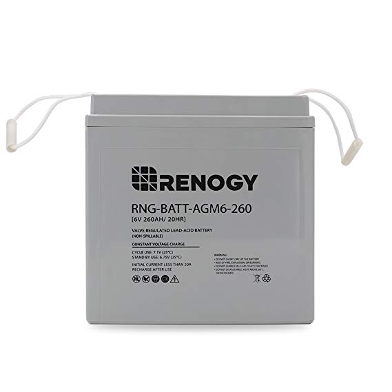 Renogy 6 Volt 260Ah Deep Cycle AGM Battery Golf Cart, Marine and RV Battery Maintenance Free