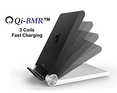 BMR Qi 3-Coils Wireless Foldable Charger Dock (Silver/Black) for Samsung S7/S6 S7/S6Edge, MOTO X/360, Nokia 820/920/928/930/1520, Google Nexus 4/5/6/7 and Other Qi-enabled Phones and Tablets