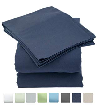 600 Thread Count 100% Long Staple Cotton Sheet Set, Soft & Silky Sateen Weave, Full Bed Sheets, Elastic Deep Pocket, Hotel Collection, Wrinkle Free, Luxury Bedding, 4 Piece Set, Full - Navy Blue