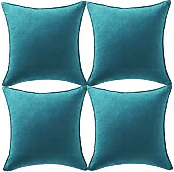 Fancy Homi 4 Packs Teal Decorative Throw Pillow Covers 16x16 inch/40x40 cm, Super Soft Faux Suede Decor Square Pillow Case, Solid Cushion Cover for Couch Living Room Sofa Bedroom