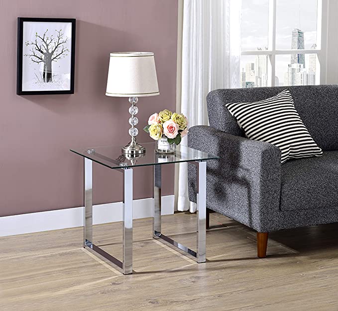 Kings Brand Chrome Finish with Glass Top End Table