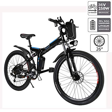Hiriyt 26'' Electric Mountain Bike with Removable Large Capacity Lithium-Ion Battery (36V 250W), Electric Bike 21 Speed Gear and Three Working Modes