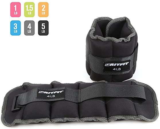RitFit Ankle/Wrist Weights(1 Pair), Fully Adjustable Weight for Arm, Hand & Leg - Best for Exercise, Fitness, Walking, Jogging, Gymnastics, Aerobics,Gym and Swimming(1lb,1.5lbs,2lbs 3lbs,4lbs,5lbs)