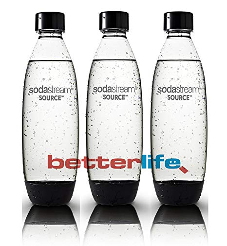 3 Pack Original Sodastream Source BLACK Carbonating Water Bottles 1 Liter BPA-Free / Fits only - Play, Splash, Source, Power, Spirit and Fizzi soda makers