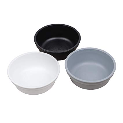 Re-Play Made in The USA 3pk Bowls for Baby and Toddler - Black, White, Grey (Monochrome)