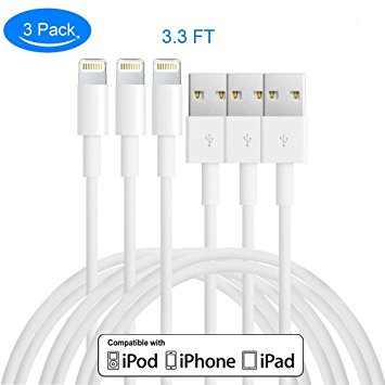 Lightning Cable, Irady 3-Pack (3.3ft) iPhone Fast Charging Lightning Cable and Sync USB Charger Cord for Apple iPhone 7 Plus 7 6s 6 Plus 5s 5c 5, iPad Pro/Air 2/Mini 4, iPod touch (3 Pack)