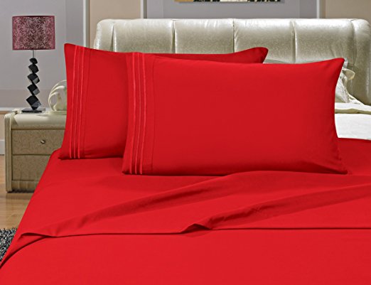 Elegant Comfort Luxury Wrinkle,Fade and Stain Resistant 1500 Thread Count Egyptian Quality 4-Piece Bed Sheet Set, Deep Pocket, HypoAllergenic, Queen Size , Red
