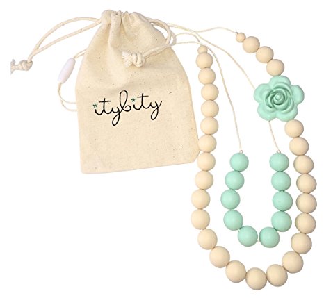 Baby Teething Necklace for Mom, Silicone Teething Beads, 100% BPA Free (Mint/Cream)
