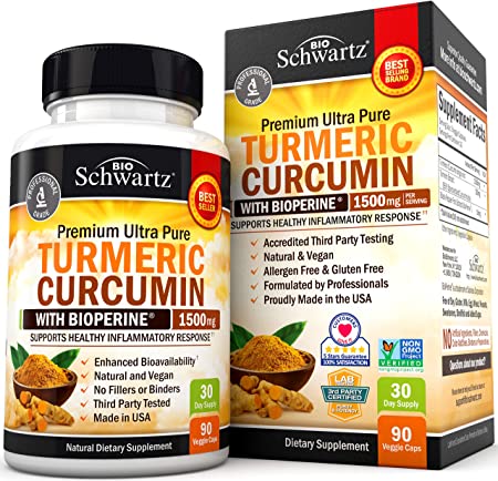 Turmeric Curcumin with Bioperine 1500mg. Highest Potency Available. Premium Pain Relief & Joint Support with 95% Standardized Curcuminoids. Non-GMO Gluten Free Turmeric Capsules with Black Pepper