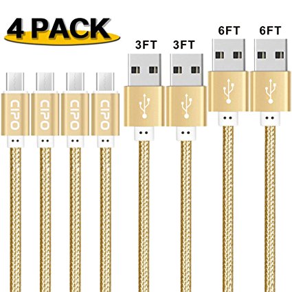 Micro USB Charger Cable, [4 Pack: 3ft/3ft/6ft/6ft], Cipo USB to Micro USB Cables High Fast Charge Speed USB2.0 Sync and Charging Cables for Android Cell Phone, Samsung, HTC, Motorola, Nokia, Kindle, Tablet，Galaxy, LG, Nexus and more