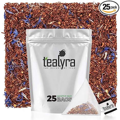 Tealyra - Rooibos Earl Grey - 25 Bags - Caffeine-Free - Herbal Loose Leaf Tea - Red Bush Tea with Bergamot oil - Claming and Relaxing Blend - Pyramids Style Sachets