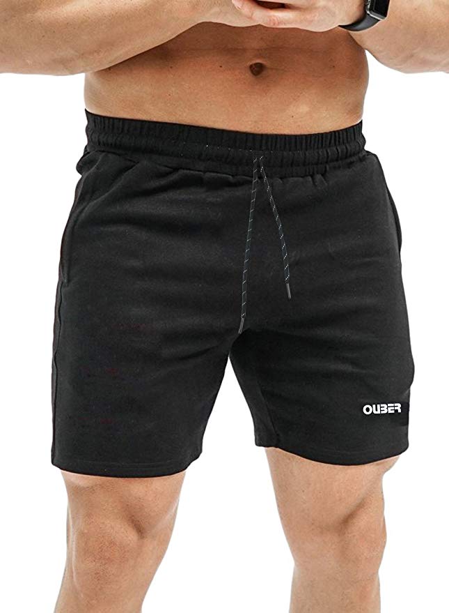 Ouber Men's Fitted Workout Shorts Gym Bodybuilding Joggers Short with Zipper Pockets