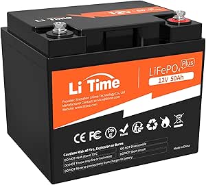 LiTime 12V 50Ah LiFePO4 Battery   14.6V 10A Lithium Battery Charger with Anderson Connector, 50A BMS, 10 Years Lifetime 4000  Cycles Output Power 640W, Perfect for Boat Marine Trolling Motor Camping