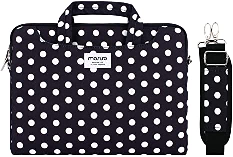 MOSISO Laptop Shoulder Bag Compatible with 2019 MacBook Pro 16 inch A2141, 15 15.4 15.6 inch Dell Lenovo HP Asus Acer Samsung Sony Chromebook, Dots Carrying Briefcase Sleeve with Trolley Belt, Black