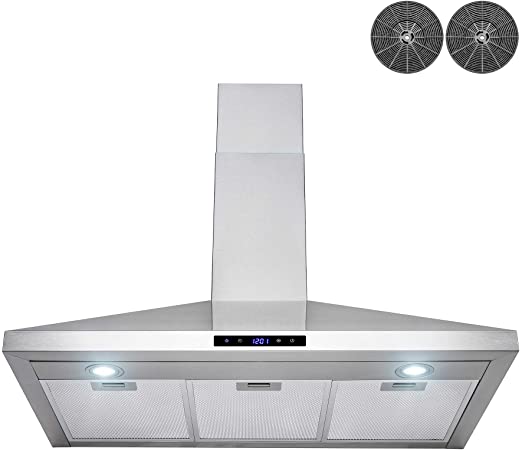 Golden Vantage Wall Mount Range Hood –36" Stainless-Steel Hood Fan for Kitchen – 3-Speed Professional Quiet Motor – Premium Touch Control Panel – Modern Design – Carbon Filters & LED Lamp