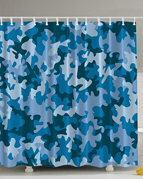 Ambesonne Camo Shower Curtain, Blue Military Camouflage Southwestern Army Navy Forces The Great Adventure Authentic Art American Fabric Home Decor Fashion Bathroom Man Cave Art Print for Guys