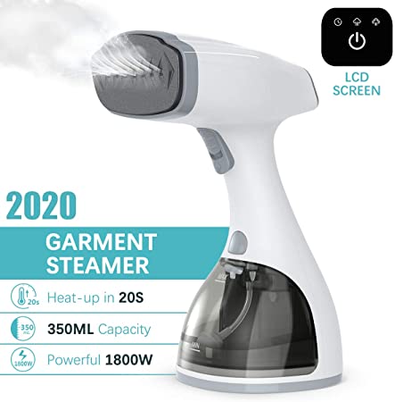 dodocool LCD Steamer for Clothes [Luxury Edition],1800W Powerful Garment Fabric Steamer with 2 Steam Mode,350ml Large Detachable Water Tank, 20s Fast Heat-up,Travel/Home/Office