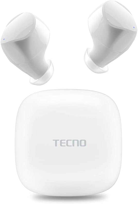 TECNO True Wireless Earbuds Bluetooth Headphones, Bluetooth Earbuds Wireless Headphones Wireless Charging Case, in Ear Wireless Earphones w/Mic, Bass Sound/Waterproof/30 Hrs/White H2