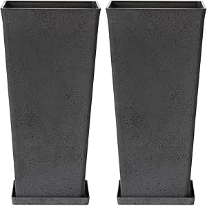 LA JOLIE MUSE 30 Inch Tall Planters for Outdoor Plants, 2 Sets Concrete Grey, Tall Outdoor Planters, Modern Square Outdoor Planters, Tall Large Planters for Front Door, Patio and Deck