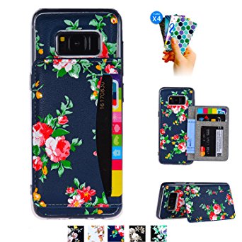 Galaxy S8 Card Case,Galaxy S8 Wallet Case,Tripky Flower Floral Flip Folio Wallet Cases PU Leather Magnetic Holster Phone Case for Galaxy S8 with [kickstand][3 Card Slots]-Red&Blue