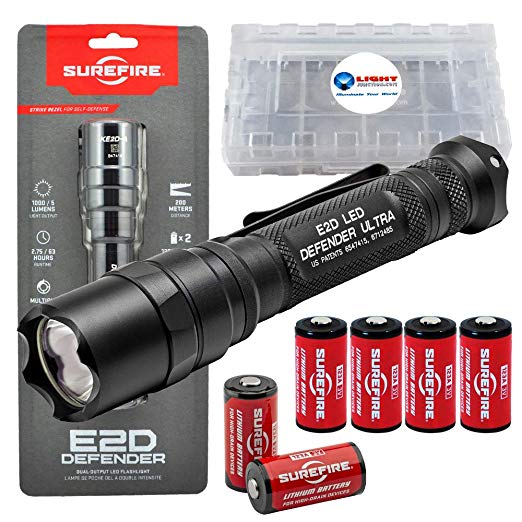 SureFire E2D Defender Ultra E2DLU-A Dual-Output 1000 Lumens Tactical LED Flashlight Bundle with 4 Extra CR123A Batteries and a LightJunction Battery Case