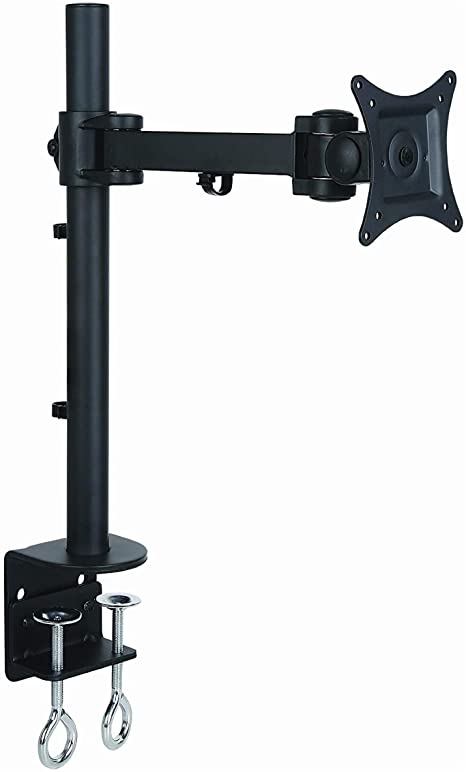 Single Pole with Double Jointed Arm LCD Monitor Mount Stand Desk Clamp Holds up to 32 inches LCD Monitors Black