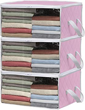 Simple Houseware 3 Pack Foldable Closet Organizer Clothing Storage Box with Clear Window, Pink