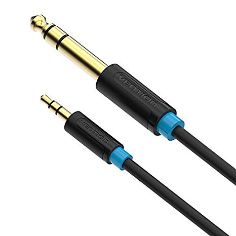 6.6FT 24K 15U Gold Plated VENTION 3.5mm 1/8 Male to 6.35mm 1/4 Male TRS Stereo Audio Cable with PVC Infection Molding Shell Design for iPhone, iPod, Laptop,Power Amplifier,Microphone and Guitar