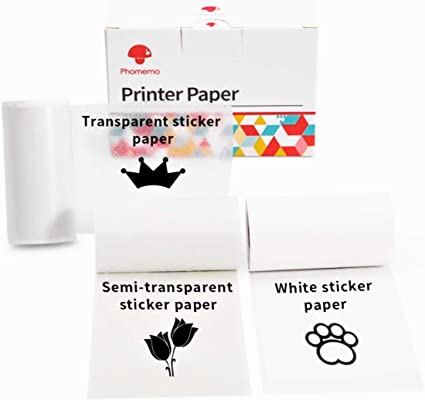 Phomemo 3 Roll Adhesive Thermal Sticker Paper, White/Transparent/Semi-Transparent Thermal Paper,for Phomemo M02/M02 Pro/M02S/M03/M03AS/M04S Mini Bluetooth Pocket Printer, 50-53mm Width,2.5-3.5m Length