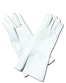 Leather Gauntlet Gloves White Large Long Arm Cuff