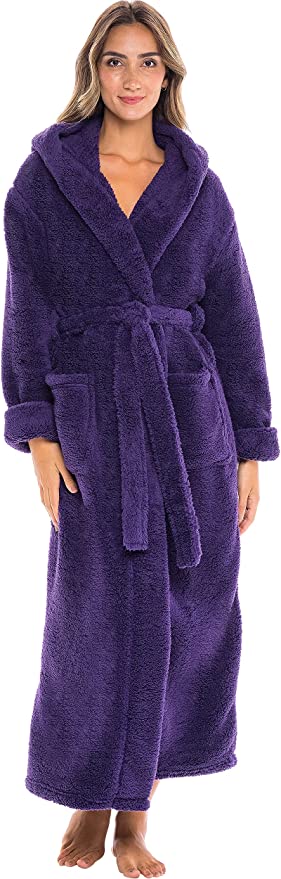 Alexander Del Rossa Women's Warm Fleece Winter Robe with Hood, Long Plush Hooded Bathrobe