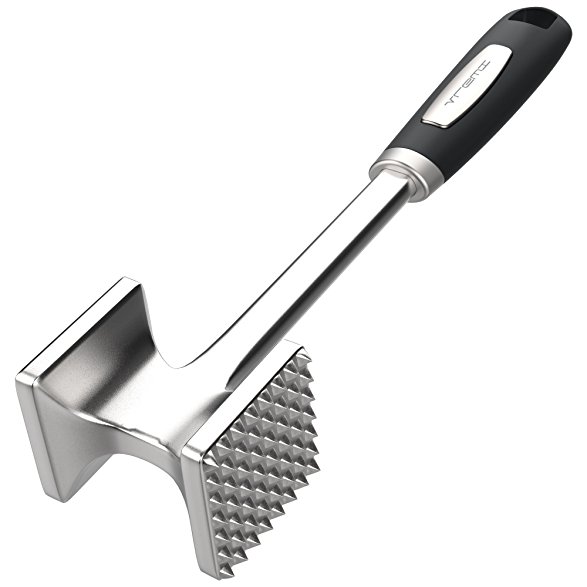 Vremi Heavy Duty Meat Tenderizer - Double Sided Metal Alloy Food Hammer with Ergonomic Rubber Handle - Dishwasher Safe Rust Proof Pounder Mallet Tool for Tenderizing Steak Beef Chicken Pork - Black