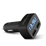 HappyPrimeDay Special Offer JEBSENS - 4in1 31A Dual USB Car Charger Cigarette Lighter Voltage Digital Panel Meter Volt Voltmeter Monitor for Auto Car Truck with Blue LED Display - Displays Voltage Amps and Internal Temperature Fahrenheit - Total of 31 amps 15W Compatible with iPhone 6 6 Plus 5s 5c 4s 4 iPods iPad Samsung Galaxy Note 2 Note 3 S2 S3 S4 S5 HTC One LG G3 Most AndroidWindows Smart Cell Phones GPS Tablets and Other USB-charged Devices Black with BLUE LED