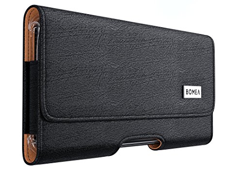 iPhone 7 Holster, Bomea [Premium Leather] iPhone 7 Belt Clip Case with Loops Cell Phone Pouch Belt Holster Case For Apple iPhone 7 (Fits with a Slim Hard Case Bumper Cover On) - Black