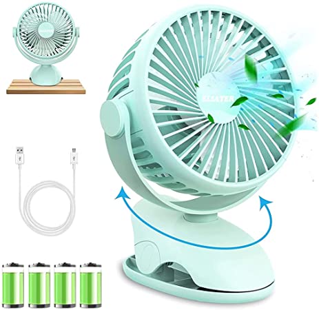 10000mAh Portable Rechargeable Fan, 6" Battery Operated Clip on Fan, USB Fan, 4 Speeds Strong Airflow Personal Desk Fan for Office Outdoor Camping Picnic Beach Gym Treadmill (Green)