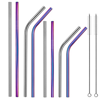 KISSWILL Stainless Steel Straws Set of 8 for 30oz 20oz Tumblers Cups Mugs, Metal Drinking Straws with Cleaning Brush for 30 20 ounce Yeti Ozark Trail Rambler Rtic.