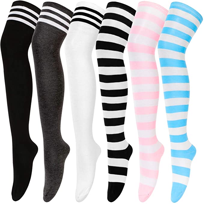 Womens Thigh High Socks Over the Knee High Striped Stocking Boot Leg Warmer Long Socks for Daily Wear Cosplay Kawaii Socks