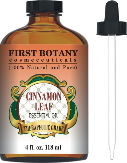 Cinnamon Essential Oil 4 Fl. Oz. With a Glass Dropper - 100% Pure & Natural Therapeutic Grade. Great As Natural Disinfectant, Odor Neutralizer, Insect Repellent & Massage Oil