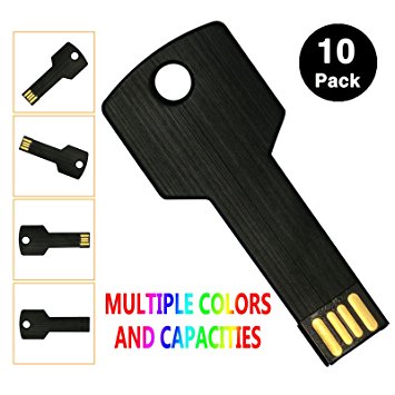 10pcs Metal Key Shape USB 2.0 8gb Flash Drive Memory Stick Black