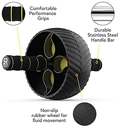 Sports Research Ab Wheel Roller with Knee Pad | Sturdy 3" Wheel for Core Workouts in The Gym or at Home