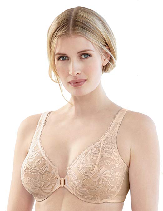 Glamorise Women's Full Figure Wonderwire Front Close Stretch Lace Bra #9245